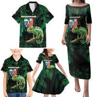 Reunion Island Family Matching Puletasi and Hawaiian Shirt Furcifer Pardalis With Coat Of Arms