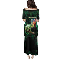 Reunion Island Family Matching Puletasi and Hawaiian Shirt Furcifer Pardalis With Coat Of Arms