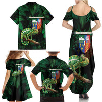 Reunion Island Family Matching Summer Maxi Dress and Hawaiian Shirt Furcifer Pardalis With Coat Of Arms