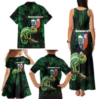 Reunion Island Family Matching Tank Maxi Dress and Hawaiian Shirt Furcifer Pardalis With Coat Of Arms