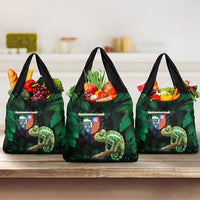 Reunion Island Grocery Bag Furcifer Pardalis With Coat Of Arms