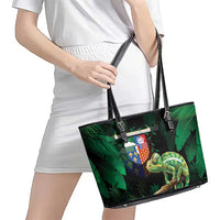 Reunion Island Leather Tote Bag Furcifer Pardalis With Coat Of Arms