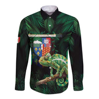 Reunion Island Long Sleeve Button Shirt Furcifer Pardalis With Coat Of Arms