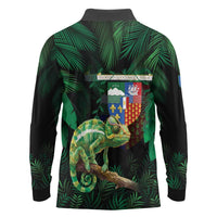 Reunion Island Long Sleeve Polo Shirt Furcifer Pardalis With Coat Of Arms - Wonder Print Shop
