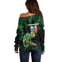 Reunion Island Off Shoulder Sweater Furcifer Pardalis With Coat Of Arms - Wonder Print Shop