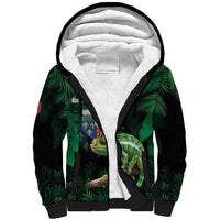Reunion Island Sherpa Hoodie Furcifer Pardalis With Coat Of Arms - Wonder Print Shop