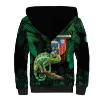 Reunion Island Sherpa Hoodie Furcifer Pardalis With Coat Of Arms - Wonder Print Shop