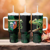 Reunion Island Tumbler With Handle Furcifer Pardalis With Coat Of Arms - Wonder Print Shop