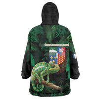 Reunion Island Wearable Blanket Hoodie Furcifer Pardalis With Coat Of Arms - Wonder Print Shop