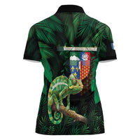 Reunion Island Women Polo Shirt Furcifer Pardalis With Coat Of Arms - Wonder Print Shop