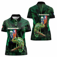 Reunion Island Women Polo Shirt Furcifer Pardalis With Coat Of Arms - Wonder Print Shop