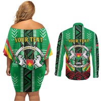 Personalised Burkina Faso Couples Matching Off Shoulder Short Dress and Long Sleeve Button Shirt Coat Of Arms Bogolan Pattern