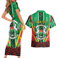 Personalised Burkina Faso Couples Matching Short Sleeve Bodycon Dress and Hawaiian Shirt Coat Of Arms Bogolan Pattern