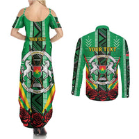 Personalised Burkina Faso Couples Matching Summer Maxi Dress and Long Sleeve Button Shirt Coat Of Arms Bogolan Pattern