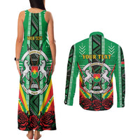 Personalised Burkina Faso Couples Matching Tank Maxi Dress and Long Sleeve Button Shirt Coat Of Arms Bogolan Pattern