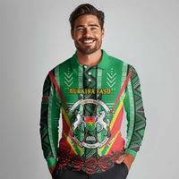 Personalised Burkina Faso Long Sleeve Polo Shirt Coat Of Arms Bogolan Pattern