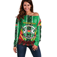Personalised Burkina Faso Off Shoulder Sweater Coat Of Arms Bogolan Pattern