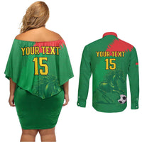 Custom Burkina Faso Football Couples Matching Off Shoulder Short Dress and Long Sleeve Button Shirt Go Les Etalons