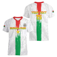 Custom Burkina Faso Football Women V-Neck T-Shirt Grunge Style