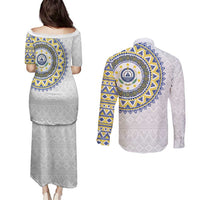 Cape Verde Couples Matching Puletasi and Long Sleeve Button Shirt African Tribal Pattern