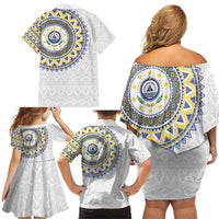 Cape Verde Family Matching Off Shoulder Short Dress and Hawaiian Shirt African Tribal Pattern
