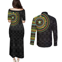 Ivory Coast Couples Matching Puletasi and Long Sleeve Button Shirt African Tribal Pattern