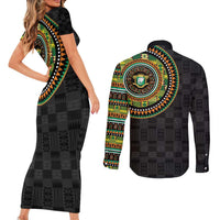 Ivory Coast Couples Matching Short Sleeve Bodycon Dress and Long Sleeve Button Shirt African Tribal Pattern