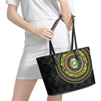 Ivory Coast Leather Tote Bag African Tribal Pattern