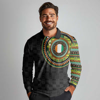 Ivory Coast Long Sleeve Polo Shirt African Tribal Pattern