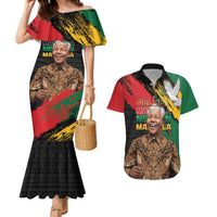 Nelson Mandela International Day Couples Matching Mermaid Dress and Hawaiian Shirt African Pattern Grunge Style - Wonder Print Shop
