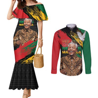 Nelson Mandela International Day Couples Matching Mermaid Dress and Long Sleeve Button Shirt African Pattern Grunge Style - Wonder Print Shop