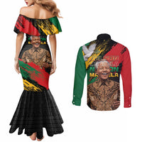 Nelson Mandela International Day Couples Matching Mermaid Dress and Long Sleeve Button Shirt African Pattern Grunge Style - Wonder Print Shop