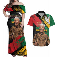 Nelson Mandela International Day Couples Matching Off Shoulder Maxi Dress and Hawaiian Shirt African Pattern Grunge Style - Wonder Print Shop
