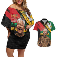 Nelson Mandela International Day Couples Matching Off Shoulder Short Dress and Hawaiian Shirt African Pattern Grunge Style - Wonder Print Shop