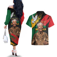 Nelson Mandela International Day Couples Matching Off The Shoulder Long Sleeve Dress and Hawaiian Shirt African Pattern Grunge Style - Wonder Print Shop