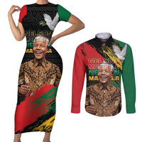 Nelson Mandela International Day Couples Matching Short Sleeve Bodycon Dress and Long Sleeve Button Shirt African Pattern Grunge Style - Wonder Print Shop