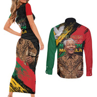 Nelson Mandela International Day Couples Matching Short Sleeve Bodycon Dress and Long Sleeve Button Shirt African Pattern Grunge Style - Wonder Print Shop