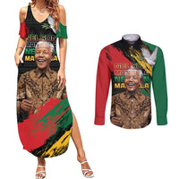 Nelson Mandela International Day Couples Matching Summer Maxi Dress and Long Sleeve Button Shirt African Pattern Grunge Style - Wonder Print Shop
