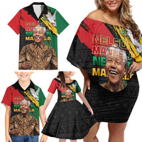 Nelson Mandela International Day Family Matching Off Shoulder Short Dress and Hawaiian Shirt African Pattern Grunge Style - Wonder Print Shop