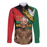 Nelson Mandela International Day Long Sleeve Button Shirt African Pattern Grunge Style - Wonder Print Shop