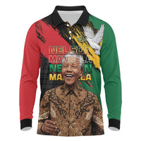 Nelson Mandela International Day Long Sleeve Polo Shirt African Pattern Grunge Style - Wonder Print Shop