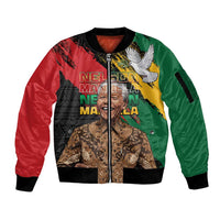 Nelson Mandela International Day Sleeve Zip Bomber Jacket African Pattern Grunge Style - Wonder Print Shop