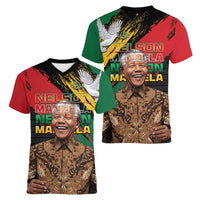 Nelson Mandela International Day Women V-Neck T-Shirt African Pattern Grunge Style - Wonder Print Shop