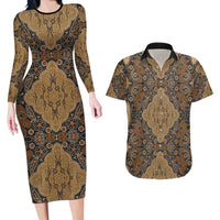 Madiba Nelson Mandela Couples Matching Long Sleeve Bodycon Dress and Hawaiian Shirt Indonesia Batik Earthy Brown - Wonder Print Shop
