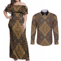 Madiba Nelson Mandela Couples Matching Off Shoulder Maxi Dress and Long Sleeve Button Shirt Indonesia Batik Earthy Brown - Wonder Print Shop