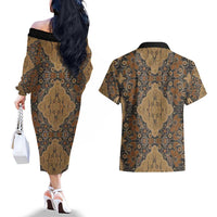 Madiba Nelson Mandela Couples Matching Off The Shoulder Long Sleeve Dress and Hawaiian Shirt Indonesia Batik Earthy Brown - Wonder Print Shop