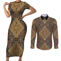 Madiba Nelson Mandela Couples Matching Short Sleeve Bodycon Dress and Long Sleeve Button Shirt Indonesia Batik Earthy Brown - Wonder Print Shop