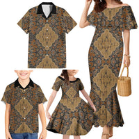Madiba Nelson Mandela Family Matching Mermaid Dress and Hawaiian Shirt Indonesia Batik Earthy Brown - Wonder Print Shop