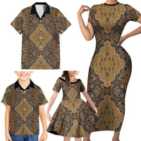 Madiba Nelson Mandela Family Matching Short Sleeve Bodycon Dress and Hawaiian Shirt Indonesia Batik Earthy Brown - Wonder Print Shop