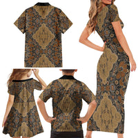 Madiba Nelson Mandela Family Matching Short Sleeve Bodycon Dress and Hawaiian Shirt Indonesia Batik Earthy Brown - Wonder Print Shop